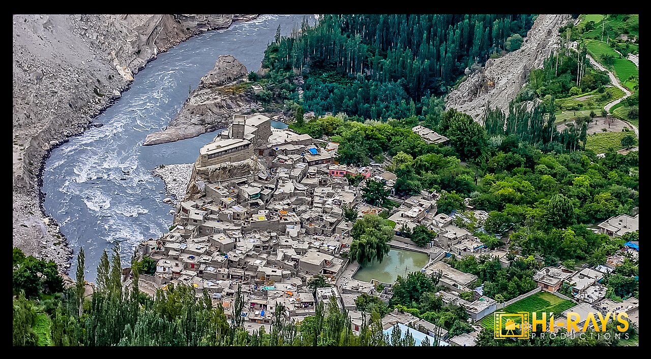 Altit Fort, village and Hunza River viewed from above, August 2014.